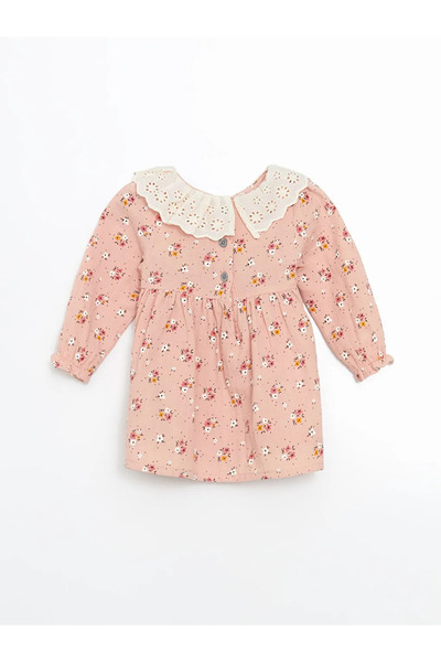 LC Waikiki LCW baby Pembe Bebe Yaka Çiçekli Kız Bebek Elbise