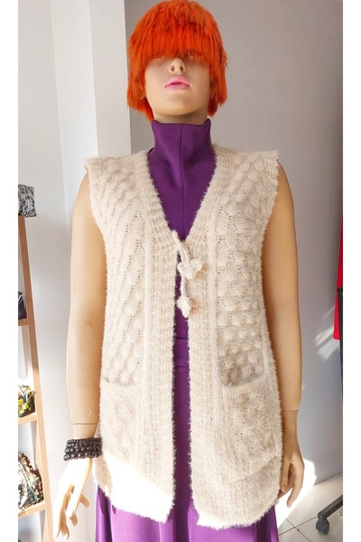 Sheen Dmr Önden Bağlamalı Beyaz Taşlı Kelebek Armalı Yumoş Kadın Yeleği