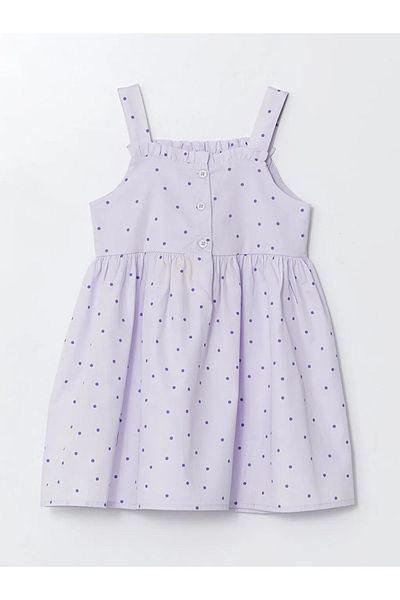 LC Waikiki Lcw Eco Lilac Square Collar Polka Dot Girl's Dress