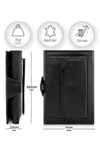 Trusador Toscana Black with Coin Pocket Unisex Genuine Leather with Rfid Protection Men Women Mini Wallet Gift