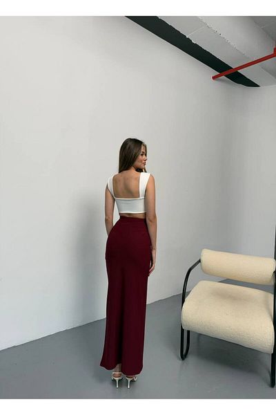 İLKCET MODA Fustă lungă cu fante din material otoman