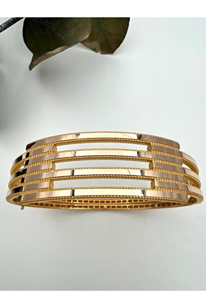 HZ LORA 14 Ayar Altın Kadın Dört Sıra Ajda Kelepçe Bilezik-17,50gr