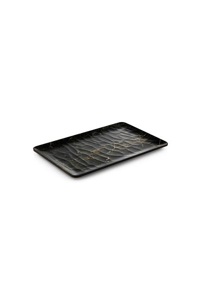Tria 6 Pieces of 16X40 cm Ebony Patterned Hybrid Wood Relief Rectangular Serving Plates
