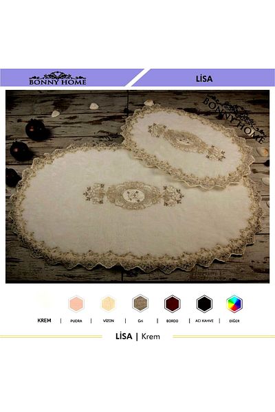 Dokumacıoğlu Lisa Oval 2-Pece Cream Ruched Bath Mat Set - Αντιολισθητικό Σετ τουαλέτας και χαλί