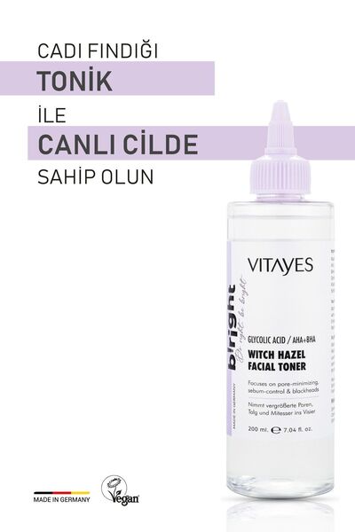 VITAYES Gözenek Sıkılaştırıcı Aha-bha Cadı Fındığı Toniği, Glikolik Asit Akne Karşıtı Arındırıcı Bakım