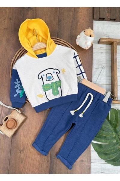 Kids Kingdom Cotton Organic Teddy Bear Detailed Hooded Boy's 2-Piece Set