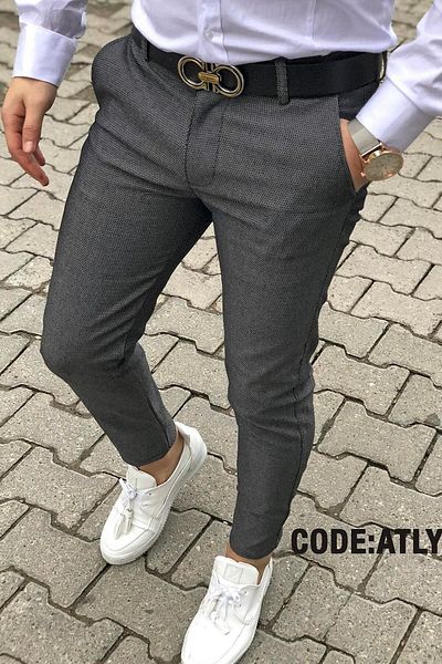 Gussi Men's Smoked Color Quality Flexible Lycra Slim Fit Linen Trousers