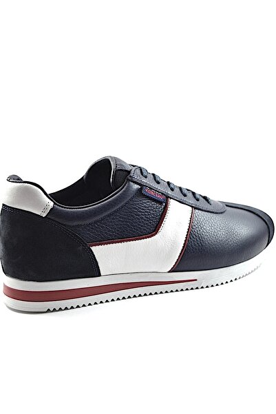 KOMCERO 7811 Genuine Leather Navy Blue Tied Casual Men's Shoes