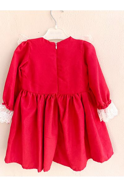 Bilge Trend Rochie de zi de nastere cu broderie rosie si volane Robadan pentru fetita