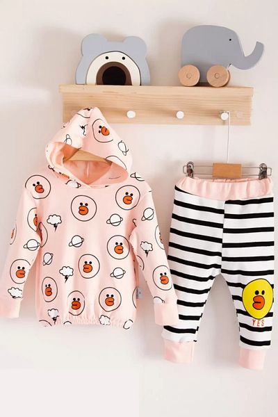Kids Kingdom Hooded Long Sleeve 100% Cotton Elastic Waist Leg Baby Girl Set