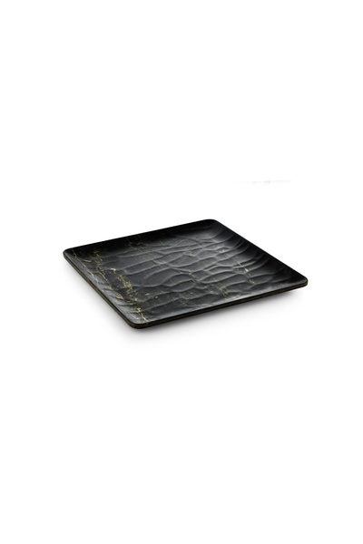 Tria Hibrit Ahşap Rölyefli Kare Servis Tabak 6 Adet 26x26 cm Abanoz Desenli