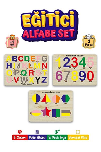 Genel Markalar hngds Puzzle Alfabe Set 3'ü 1 Arada Alfabe-geometri-sayılar Sö...