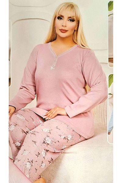Miss Melina Plus Size Cotton Long Sleeve Women's Pajamas Set Seasonal