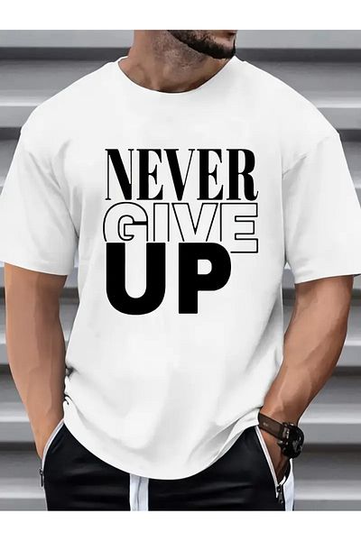 WOODROFFE Ανδρικό μπλουζάκι New Season - Φαρδύ με στάμπα "Never Give Up"