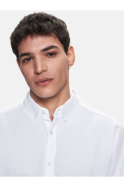 Ltb Обикновена бяла риза с дълъг ръкав в оксфорд стил