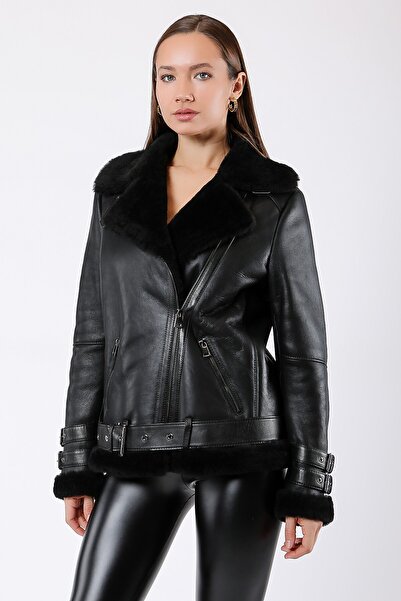 Leather Club Siyah Kürk İçlikli Hakiki Deri Kaban