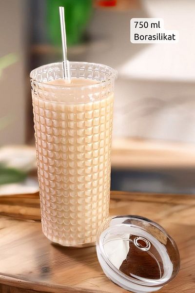 Meturas 750ml Glass Cup with Lid and Glass Straw – Borosilicate Glass, Reusable,