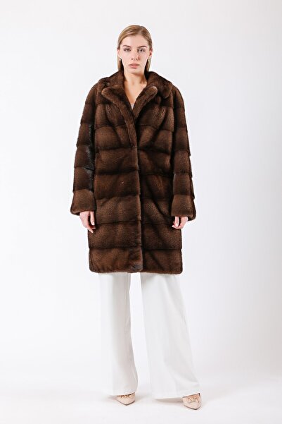 Leather Club Naturel Kahve Vizon Kürk Kaban