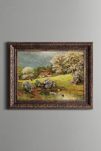 epiqart Ördekli Bahar Manzarası - Vintage Desenli Çerçeve