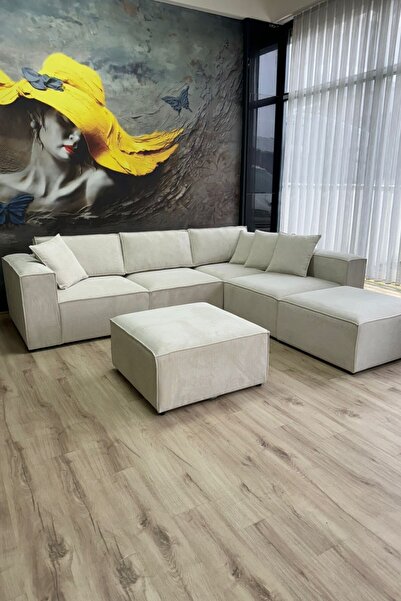 Erduran Mobilya Angelo 6 Modül Fitilli Kadife Sırt Minderli Köşe Koltuk Takımı