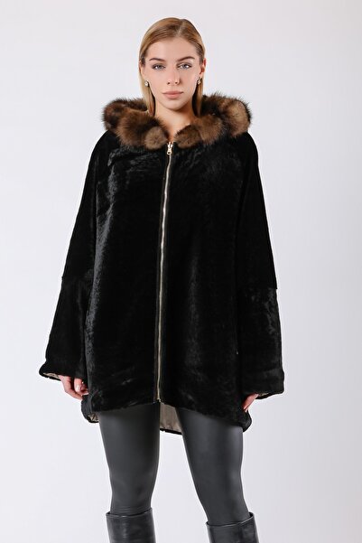 Leather Club Siyah Çift Taraflı Astragan Kürk Kaban