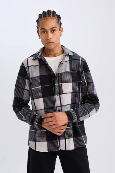 DeFacto Men's Regular Fit Checked Fleece Shirt