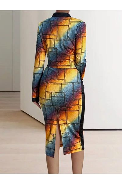 Kokosh moda Mrpurple Women's Long Sleeve Strap Round Neck Patterned Diver Blouse Jacket and Skirt Three-Piece Suit
