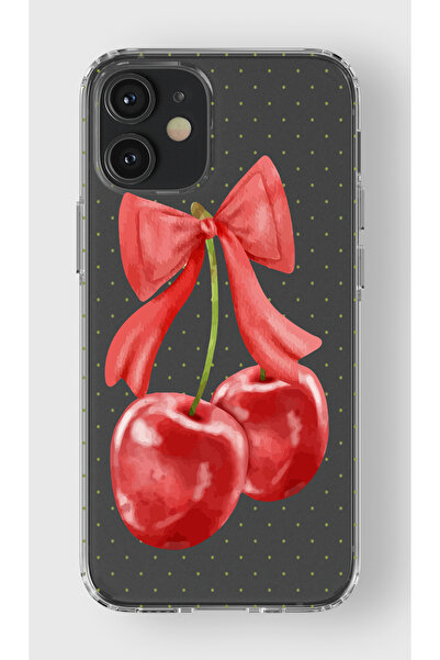 moonset Iphone 12 Mini Uyumlu Kiraz Tasarımlı Baskılı Şeffaf Telefon Kılıfı