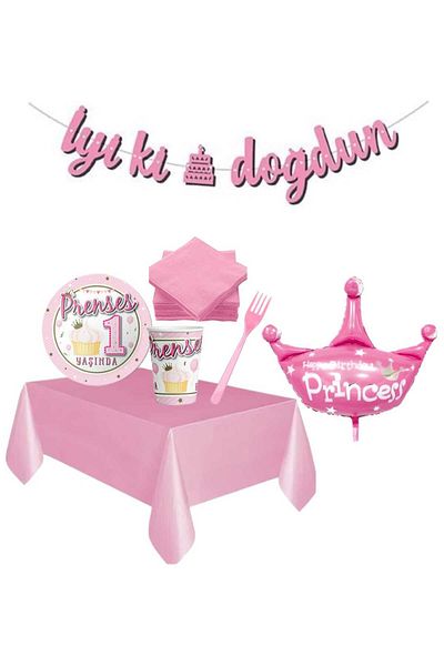 CANSIN 1 Year Old Princess Birthday Set for 8 People