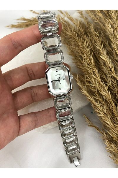 Coliseum Silver Design Women's Wrist Watch with Crystal Cutout Stones