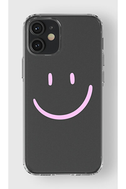 moonset Iphone 12 Mini Uyumlu Gülen Yüz Tasarımlı Baskılı Şeffaf Telefon Kılıfı