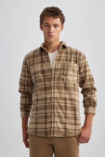 DeFacto Men's Regular Fit Checked Fleece Shirt