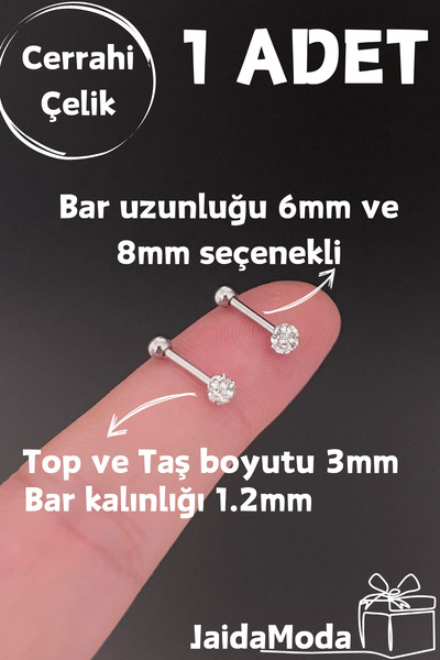 Jaida Moda Gümüş Top ve Shambala Taşlı Helix Tragus Çelik Piercing