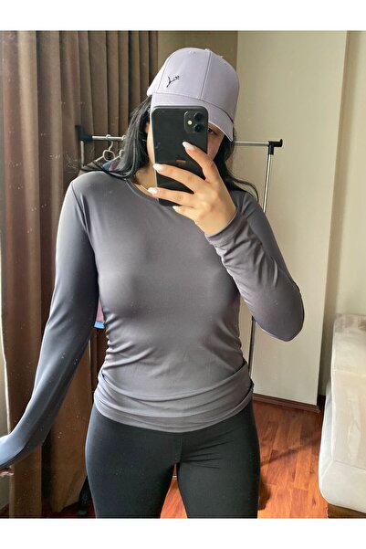 MODA Kadın Bisiklet Yaka Basic Uzun Kol Likralı Esnek Body  Bluz Tişört