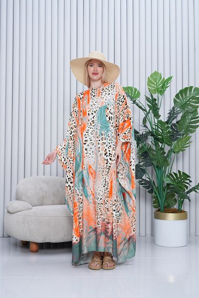 AYASOFYA OTANTIK Rochie de damă portocalie leopard oversize largi marimi mari