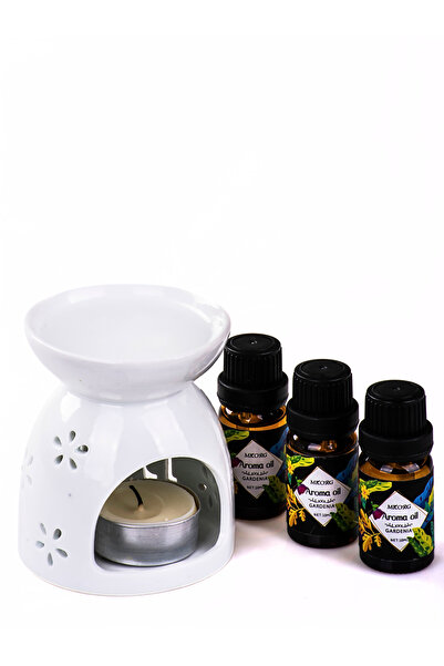 MUKKO HOME Porselen Buhurdanlık & 3lü gardenia parfüm kokulu Essansiyel aroma...