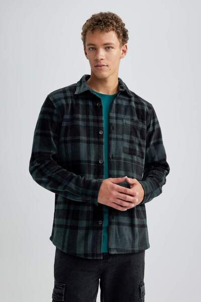 DeFacto Men's Regular Fit Checked Fleece Shirt