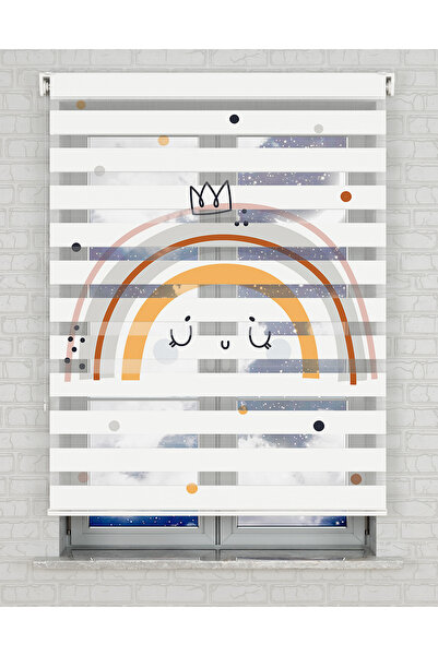 Bright Cover Kahverengi Gökkuşağı Baskılı Zebra Perde - Gece Gündüz - Bebek O...