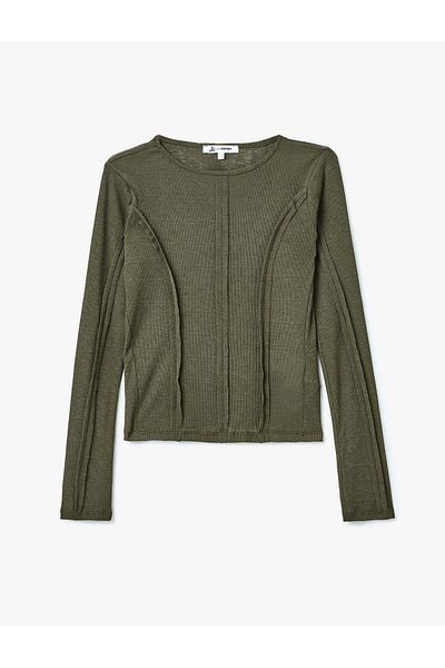 Koton Ribbed Detail Boat Neck Long Sleeve Slim Fit T-Shirt