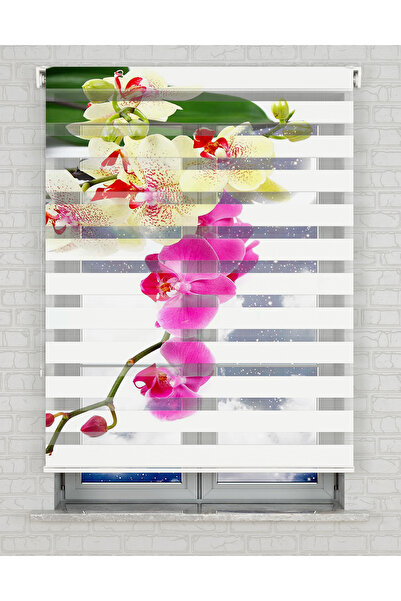 Bright Cover Orkide Çiçeği Baskılı Zebra Perde - Gece Gündüz Kullanıma Uygund...