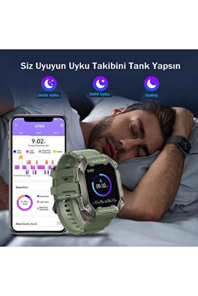 Holatec Konuşma Özellikli Tank Watch Akıllı Saat Extreme Sporcu-Dağcı-Asker S...