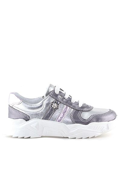 Rakerplus Pantofi sport pentru fete din piele naturală, roz platină, cu flori, cu detalii metalice