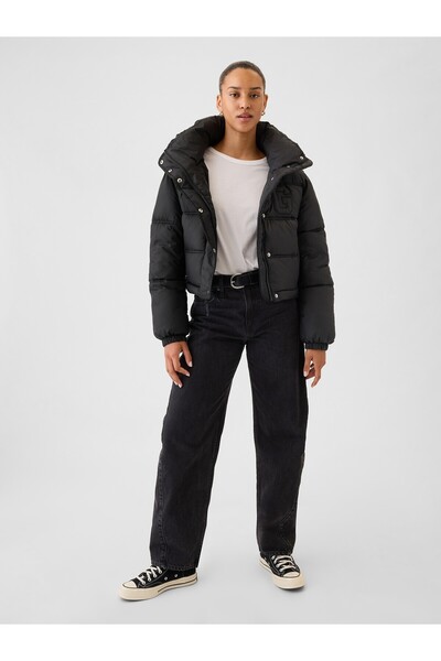 GAP Kadın Siyah PrimaLoft® P.U.R.E.™ Gap Logo Heavyweight Puffer Şişme Mont