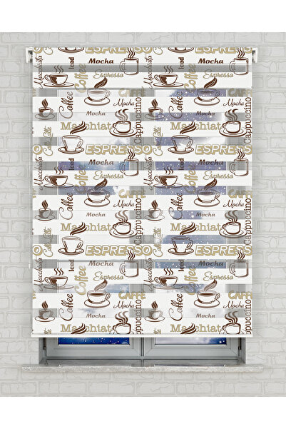 Bright Cover Coffee - Kahve Baskılı Zebra Perde - Gece Gündüz Kullanıma Uygun...