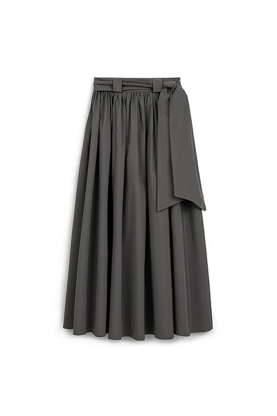 praye Gray Long Flared Skirt - Tight Pleated