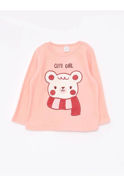 LC Waikiki Lcw Baby Pink Crew Neck Long Sleeve Baby Girl Pajamas Set