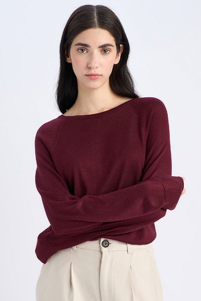 DeFacto Regular Fit Crew Gât Basic Uni Claret Roșu Tricotaj Pulover D6281ax25sp