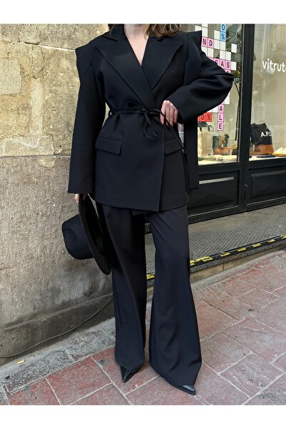 VOLT CLOTHİNG Women's Rope-Tied Shoulder Detailed Lined Blazer Jacket