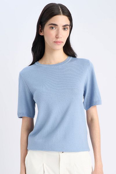 DeFacto Πλεκτό πουλόβερ Regular Fit Basic μονόχρωμο γιακά ποδηλάτου με κοντό μανίκι E6810ax25sp