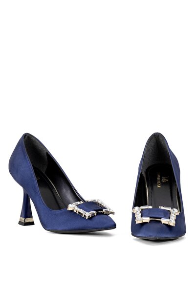 Ayakkabı Fuarı Elite Brk326S Women's Buckle Classic Heeled Shoes Navy Blue